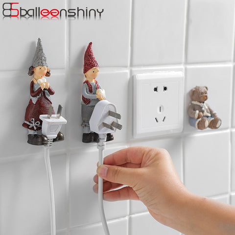 BalleenShiny Resin Bear Adhesive Wall Storage Hook Hanger Kitchen Outlet Plug Holder Brush Keys Bathroom Sticky Towel Organizer