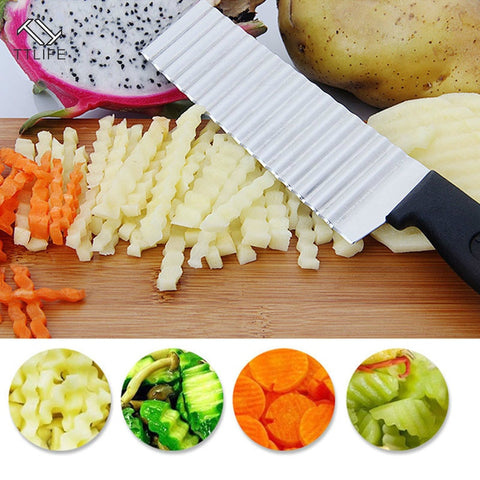 TTLIFE 1PC Potato French FryVegetable Cutter Knives Stainless Steel Kitchen Tool Wave Knife Chopper Serrated Blade Carrot Slicer