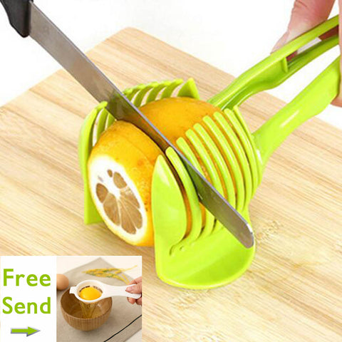 1PC Plastic Green Manual Slicers Tomato Slicer Fruits Cutter Tomato Lemon Cutter Assistant Lounged Cooking Holder Kitchen Tool C